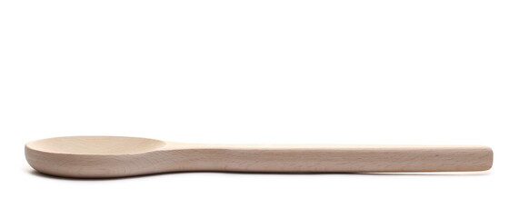 Empty new wooden spoon isolated on white background, side view