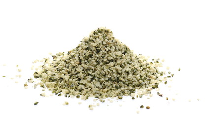 Peeled hemp seed isolated on white background