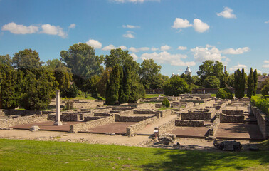 Aquincum, the ruins of the Roman baths in Budapest, capital of Hungary. Hungarian landmark