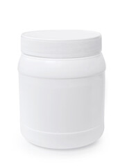 White plastic jar isolated on white background side view
