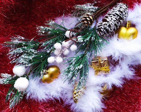 Christmas card with pne branch and gjolden tiys