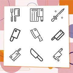 Simple set of 9 icons related to butcher