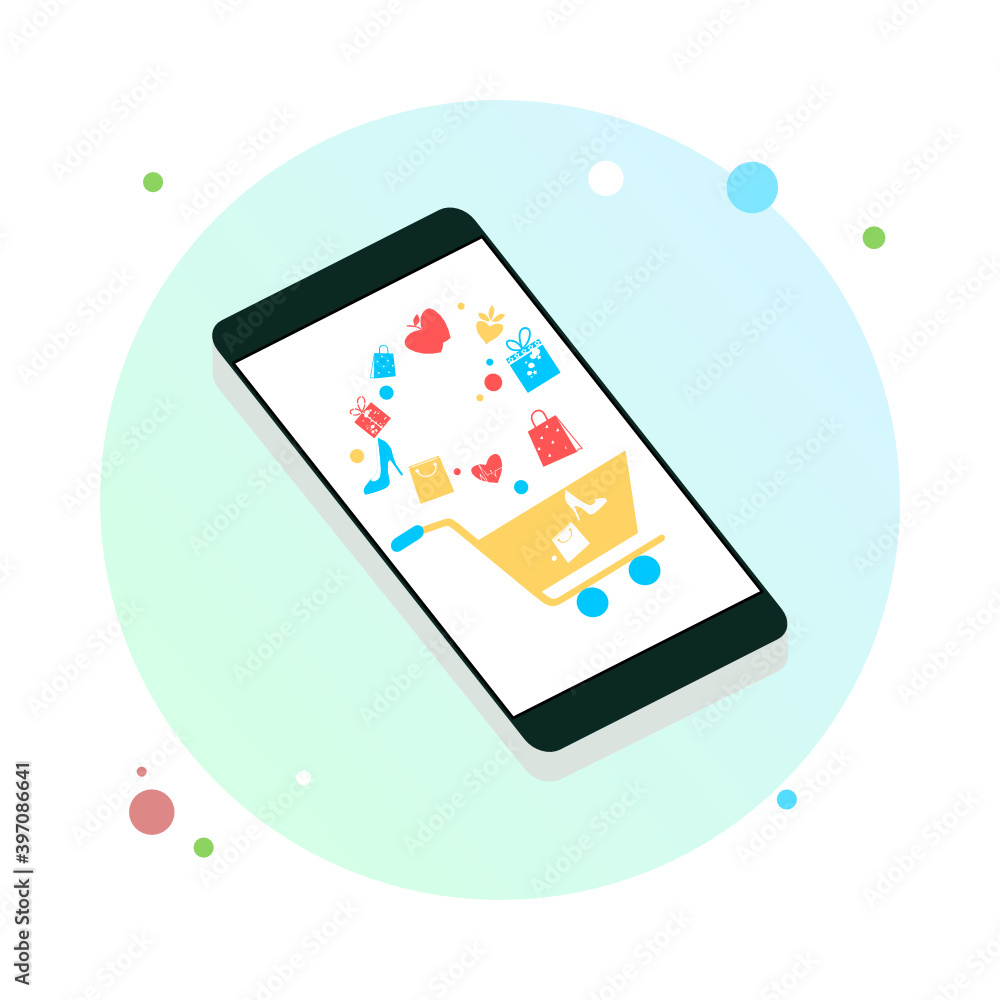Poster global data sharing concept vector illustration using mobile smartphone to shopping online social ne