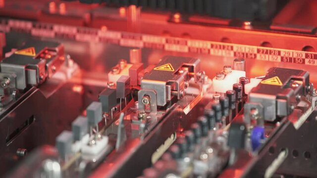 Automatic pick and place machine during work. Close-up video