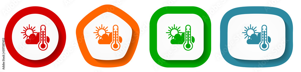Fototapete weather forecast vector icon set, flat design vector illustration in 4 colors options for webdesign 