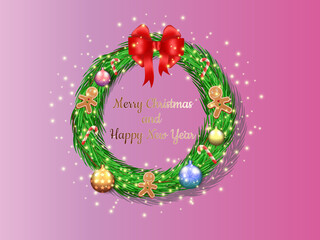 Christmas wreath with decorations (new year and Christmas) 