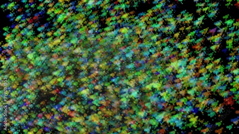 Aufkleber abstract black background of movement of particles in the form of blurry balls of blue, green, red, 