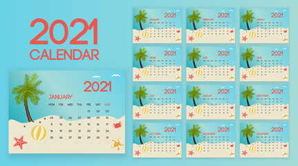 Hand drawn one page new year calendar