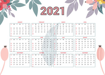 Hand drawn landscape one page new year calendar