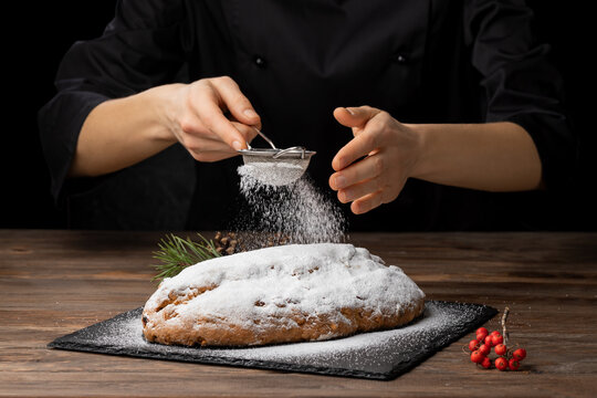 Christmas baking. Christmas stollen with fruit and nuts, christmas stollen.     