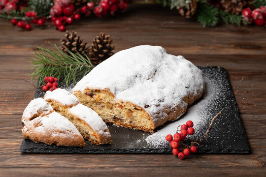 Christmas baking. Christmas stollen with fruit and nuts, Christmas stollen     