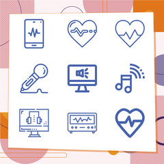 Simple set of 9 icons related to waveform