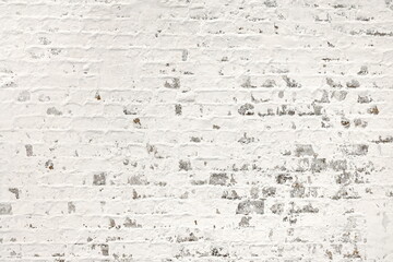 Black And White Brick Wall Background. Grey Monochrome Brickwork Material Surface. Aged Plaster Texture. Rough Painted Stone Damaged Lime.