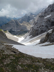 Mountain panorama via ferrata Tajakante, Tyrol, Austria in summertime