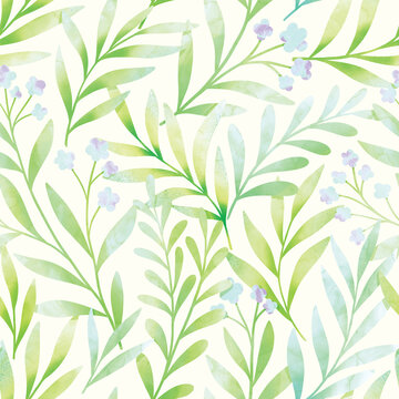 Seamless colorful floral pattern. Botanical illustration with leaves and flowers. Hand-drawn digital painting background for fabric, wallpaper, invitation, etc. © Daniela Iga