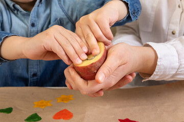 Print Potato Stamps. handmade gift wrapping with an exclusive print pattern.