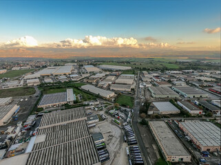 Industrial Area - Aerial view with Drone of Warehouses. Fiano Romano zona industriale