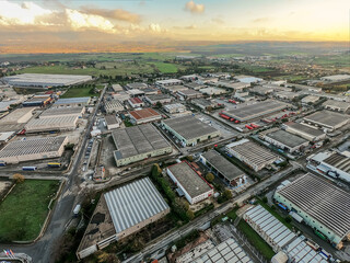Industrial Area - Aerial view with Drone of Warehouses. Fiano Romano zona industriale