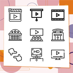 Simple set of 9 icons related to movie house