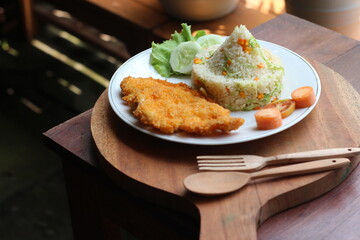 Indonesia fried rice of nasi goreng hijau or Spring green Vegetarian Fried Rice