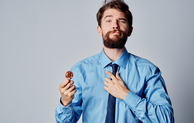 Business man financier cryptocurrency electronic payment system technology finance