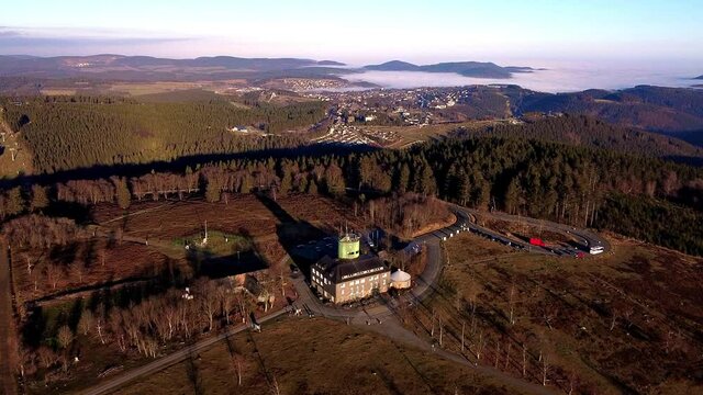 Fly over the tower building on the Kahler Asten moutain