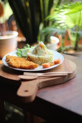 Indonesia fried rice of nasi goreng hijau or Spring green Vegetarian Fried Rice