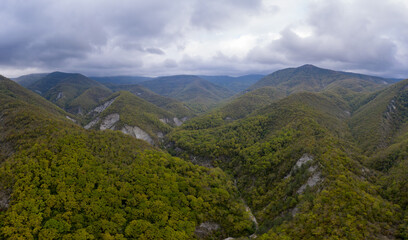 Fototapeta premium landscape with mountains, trees and clouds