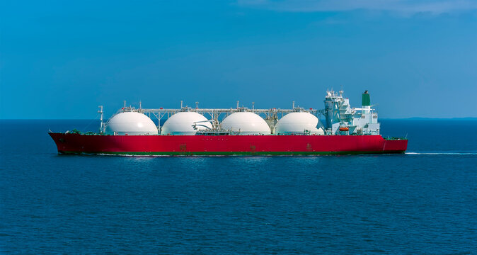 A Liquid Natural Gas tanker ship in the Singapore Straits in Asia in sumertime