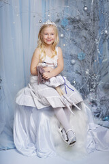 girl with the dall in fariy christmas forest