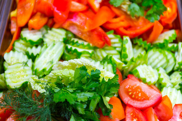 Served tasty vegeterian meal close up view.