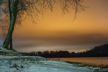 Photography of Russian landscape. Snowy Russian winter coming. Resting Istra water Reservoir.