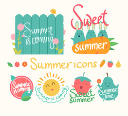 Set of summer icon. Isolated vector elements.