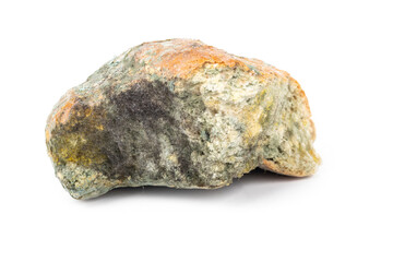 Studio lighting. a piece of white bread on a white background. Moldy. No isolation.