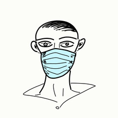 A man in a medical mask. Virus protection and social distance.