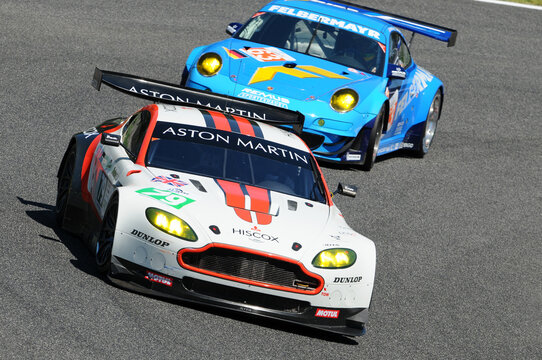 Imola, Italy 3 July 2011: Aston Martin GT2 V8 Vantage GTE Pro of Team Jota driven by Hancock and Dolan in action during Race 6H ILMC at Imola Circuit.