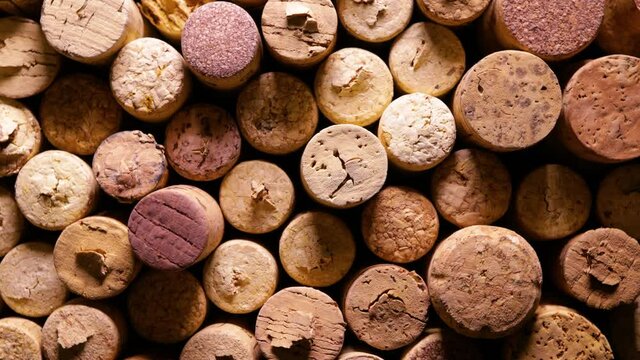 various corks from wine bottles as a video background