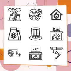 Simple set of 9 icons related to chimney