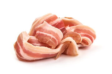 Bacon slices, sliced pork brisket, isolated on white background