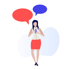 People with dialogue bubbles. Friends talking. Teamwork. Businessmen discuss news, chat, dialogue speech bubbles. Human characters on white background. Color vector illustration
