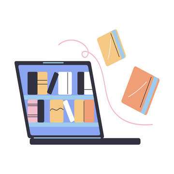 Laptop or notebook full of electronic books in e-libruary