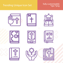 Simple set of religious writing related lineal icons.