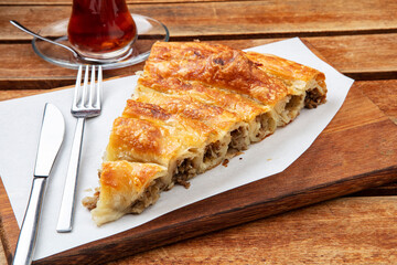 Turkish Tepsi Boregi, Round Borek, Tray pastry (Turkish name; rulo borek - sigara boregi)