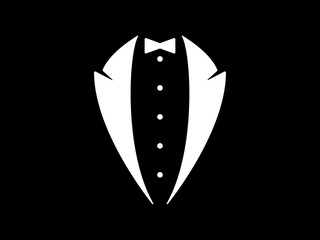 Luxury tuxedo icon. Stylish white formal suit with bow tie and waistcoat for receptions in high society wedding fashion and essential attire for conferences and concerts classic luxury vector style.
