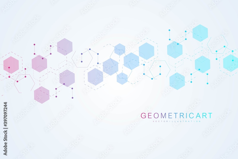 Poster modern futuristic background of the scientific hexagonal pattern. virtual abstract background with p