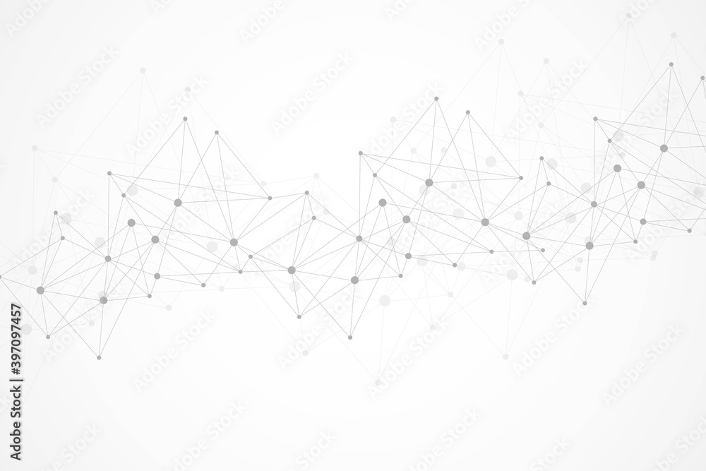 Poster geometric abstract background with connected line and dots. structure molecule and communication. bi