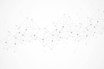 Geometric abstract background with connected line and dots. Structure molecule and communication. Big Data Visualization. Medical, technology, science background. Vector illustration.