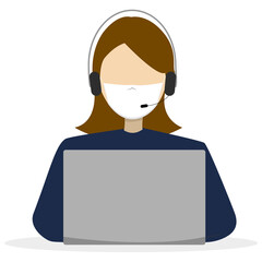 Man and woman working on laptops computers, online working maintain social distancing, coronavirus concept. Call center. Covid-19. illustration.