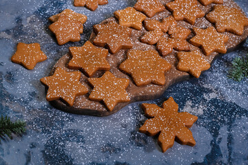Gingerbread cookies on a wooden board