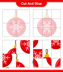 Cut and glue, cut parts of Christmas Balls and glue them. Educational children game, printable worksheet, vector illustration
